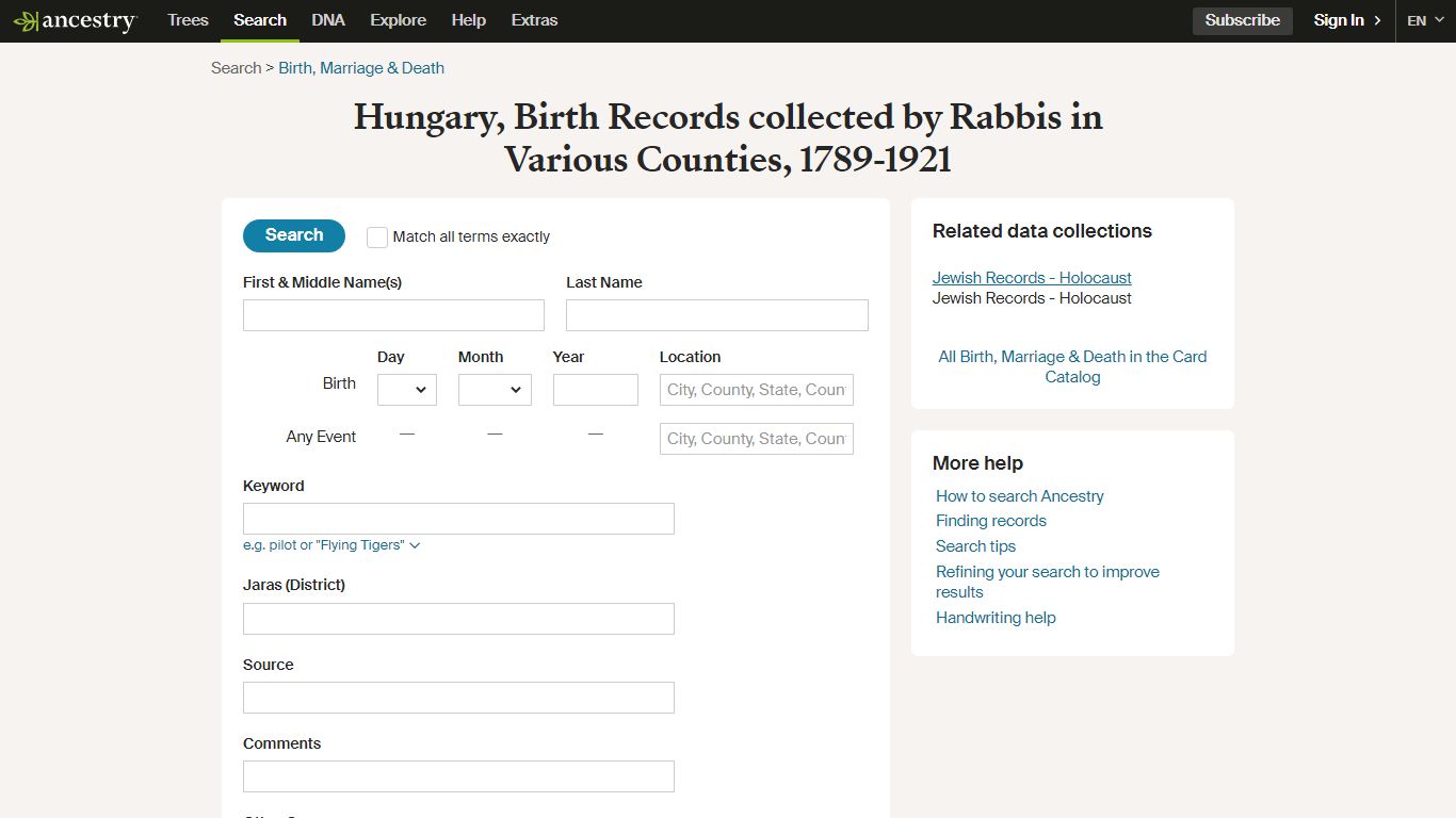 Hungary, Birth Records collected by Rabbis in Various ...