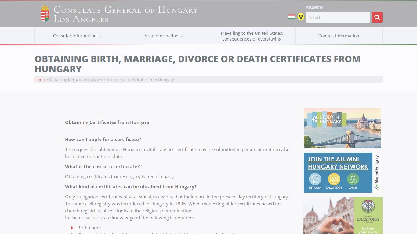 Obtaining birth, marriage, divorce or death certificates ...